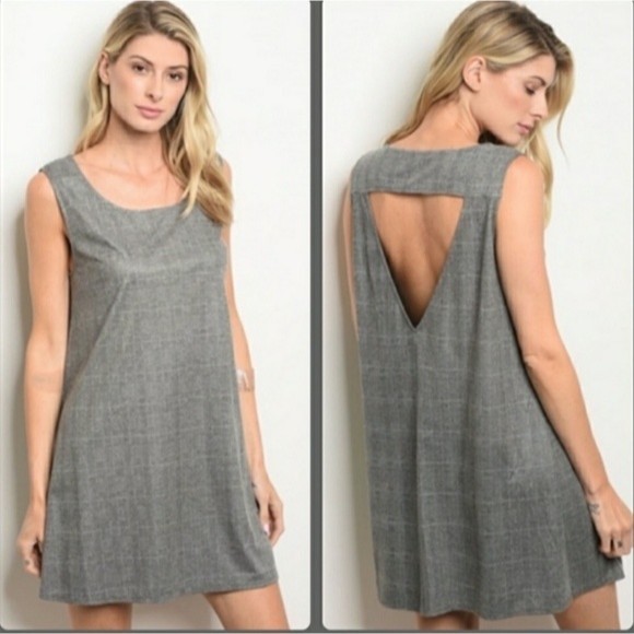 ROKOKO Trapeze Dress Sleeveless Back Cutout Large Gray with White Checks - Picture 1 of 6